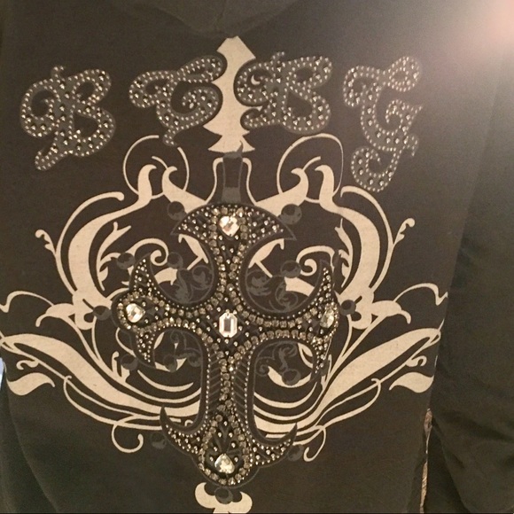 BCBG Military Style Stud & Rhinestone Hoodie - Picture 2 of 6